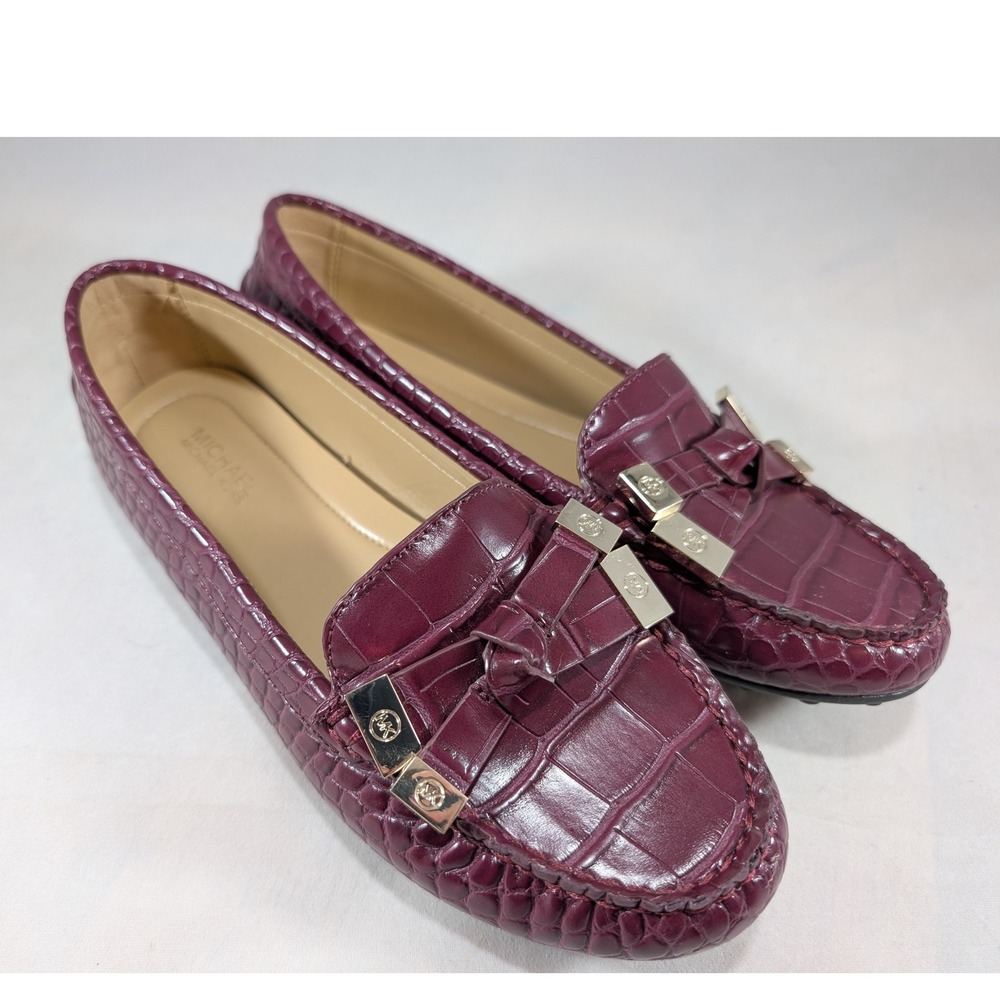 Michael Kors Burgundy Croc Embossed Faux Leather Loafer Flats Size 6M